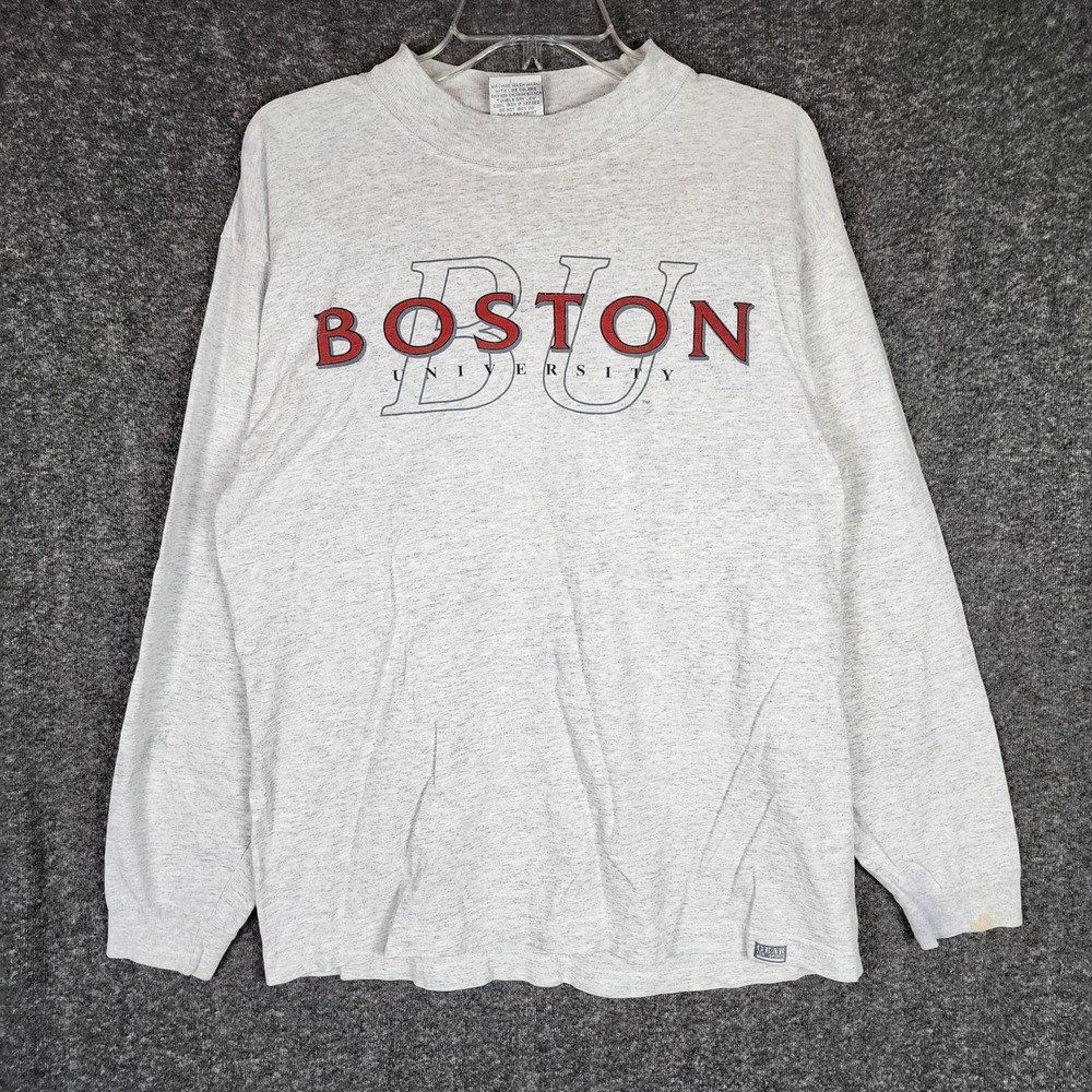 Boston University Long Sleeve T-Shirt Mens M Grey NCAA Gear For Sports EUC USA